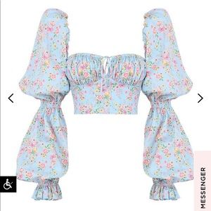 Blue vintage floral puff sleeve house of cb top